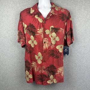 Caribbean Joe Men's Short Sleeve Button Down Island Silk Shirt Size XL